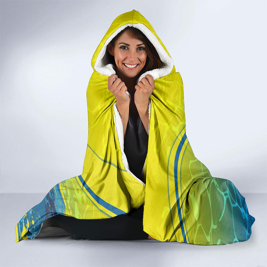 Personalized Australia Water Polo Swimmer Hooded Blanket Dynamic Swimmer With Wave Pattern And National Colors