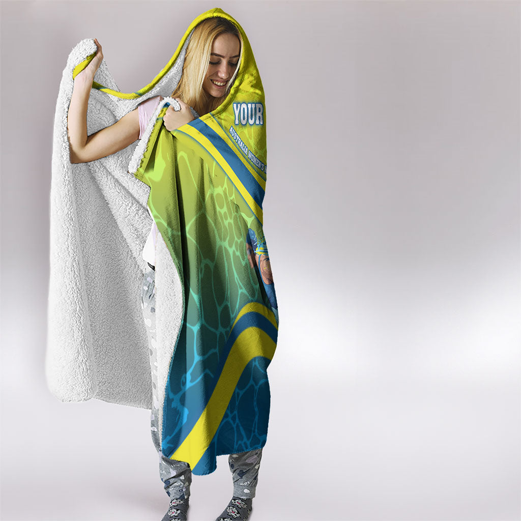 Personalized Australia Water Polo Swimmer Hooded Blanket Dynamic Swimmer With Wave Pattern And National Colors