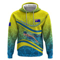 Personalized Australia Water Polo Swimmer Hoodie Dynamic Swimmer With Wave Pattern And National Colors