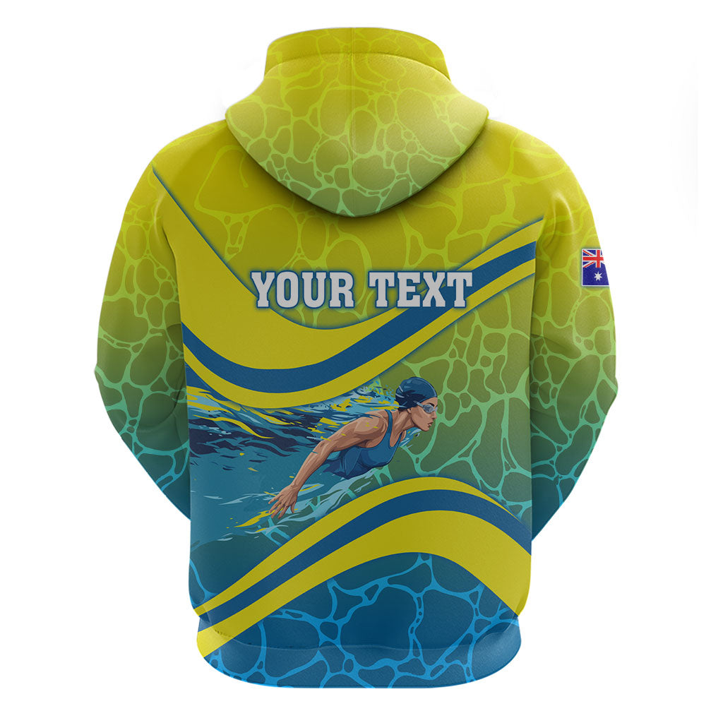 Personalized Australia Water Polo Swimmer Hoodie Dynamic Swimmer With Wave Pattern And National Colors