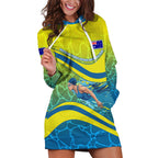 Personalized Australia Water Polo Swimmer Hoodie Dress Dynamic Swimmer With Wave Pattern And National Colors
