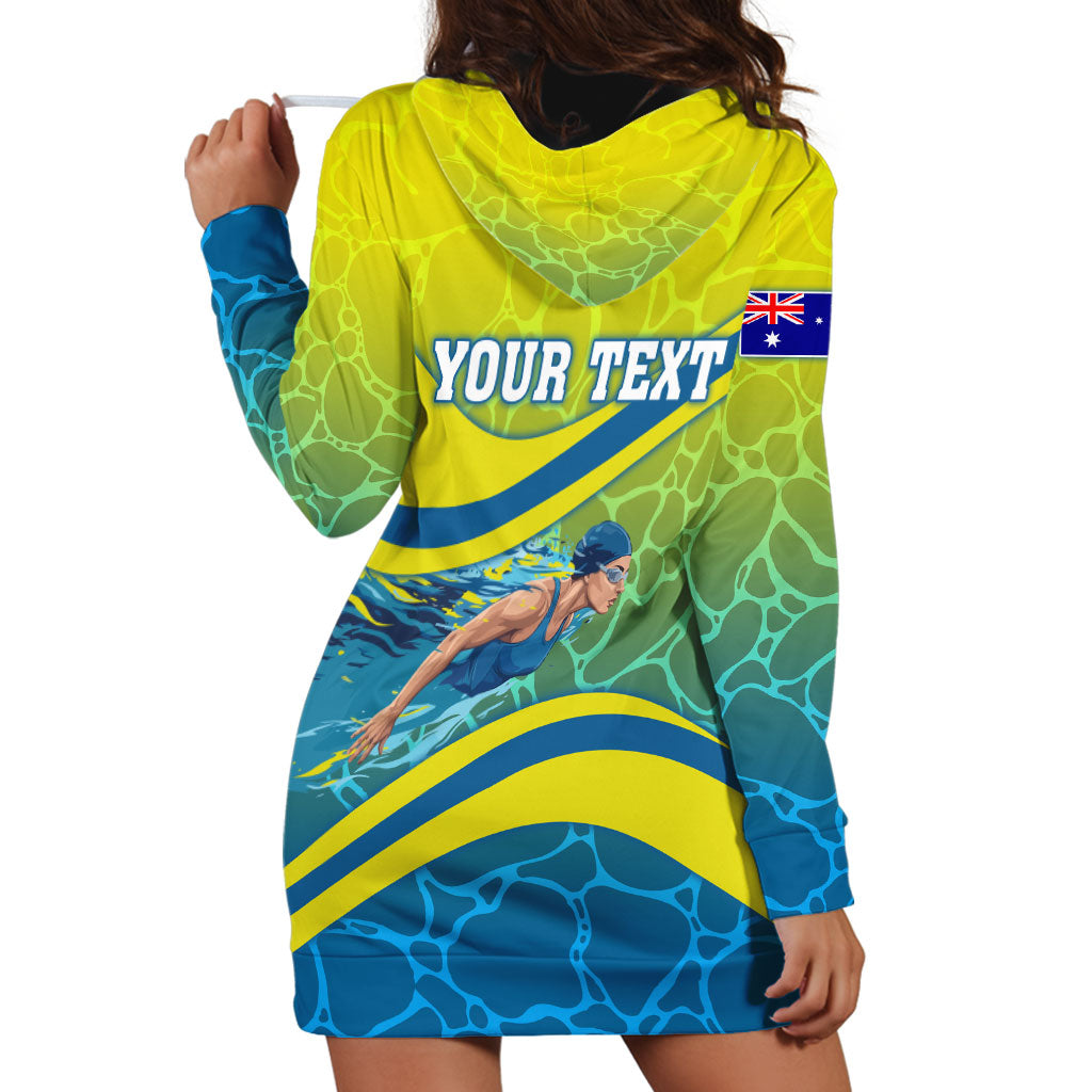 Personalized Australia Water Polo Swimmer Hoodie Dress Dynamic Swimmer With Wave Pattern And National Colors