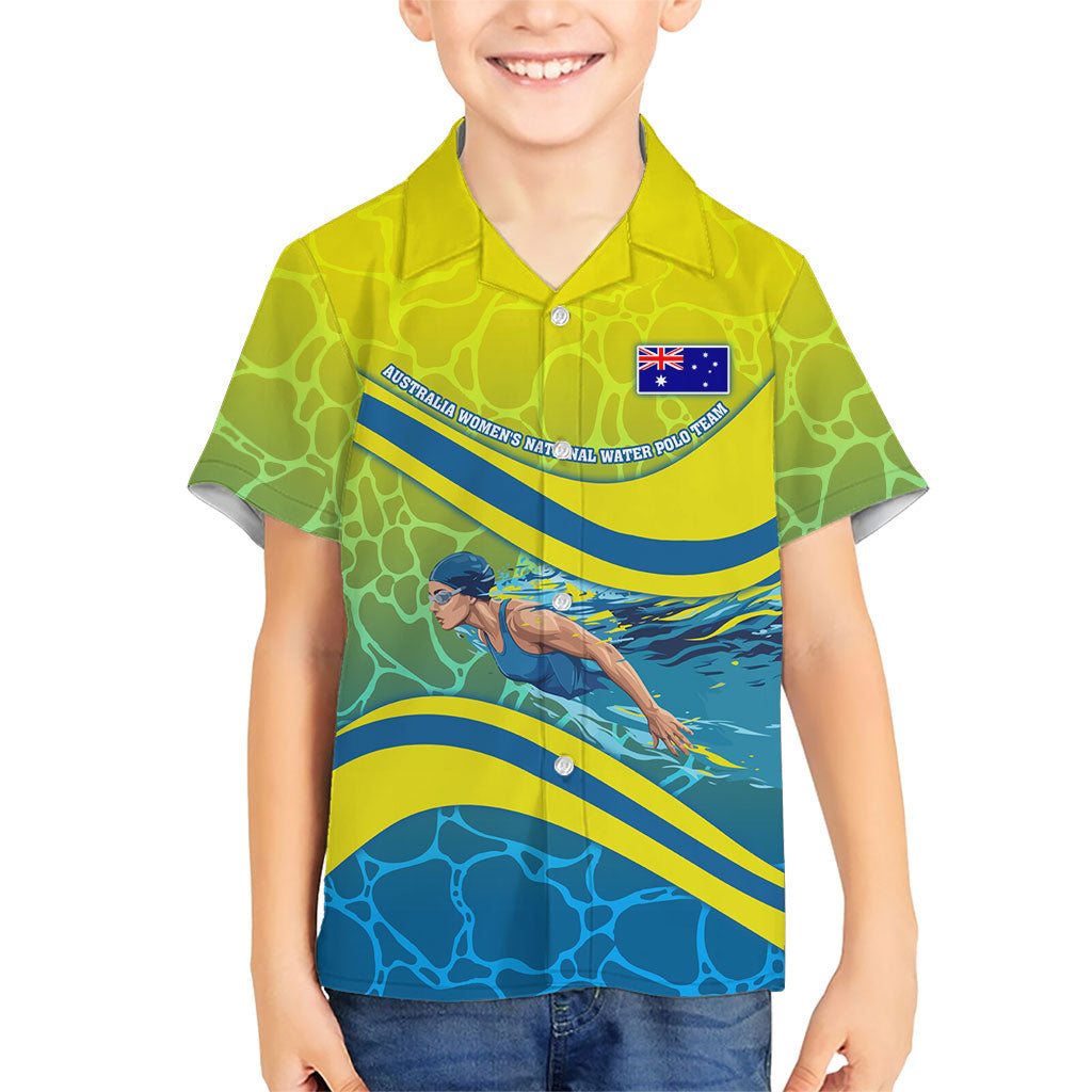Personalized Australia Water Polo Swimmer Kid Hawaiian Shirt Dynamic Swimmer With Wave Pattern And National Colors