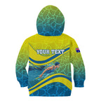 Personalized Australia Water Polo Swimmer Kid Hoodie Dynamic Swimmer With Wave Pattern And National Colors