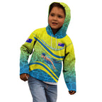 Personalized Australia Water Polo Swimmer Kid Hoodie Dynamic Swimmer With Wave Pattern And National Colors