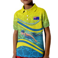 Personalized Australia Water Polo Swimmer Kid Polo Shirt Dynamic Swimmer With Wave Pattern And National Colors