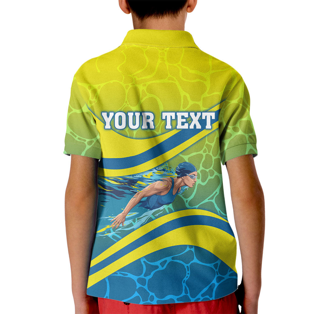Personalized Australia Water Polo Swimmer Kid Polo Shirt Dynamic Swimmer With Wave Pattern And National Colors