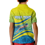 Personalized Australia Water Polo Swimmer Kid Polo Shirt Dynamic Swimmer With Wave Pattern And National Colors