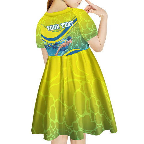 Personalized Australia Water Polo Swimmer Kid Short Sleeve Dress Dynamic Swimmer With Wave Pattern And National Colors