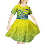 Personalized Australia Water Polo Swimmer Kid Short Sleeve Dress Dynamic Swimmer With Wave Pattern And National Colors