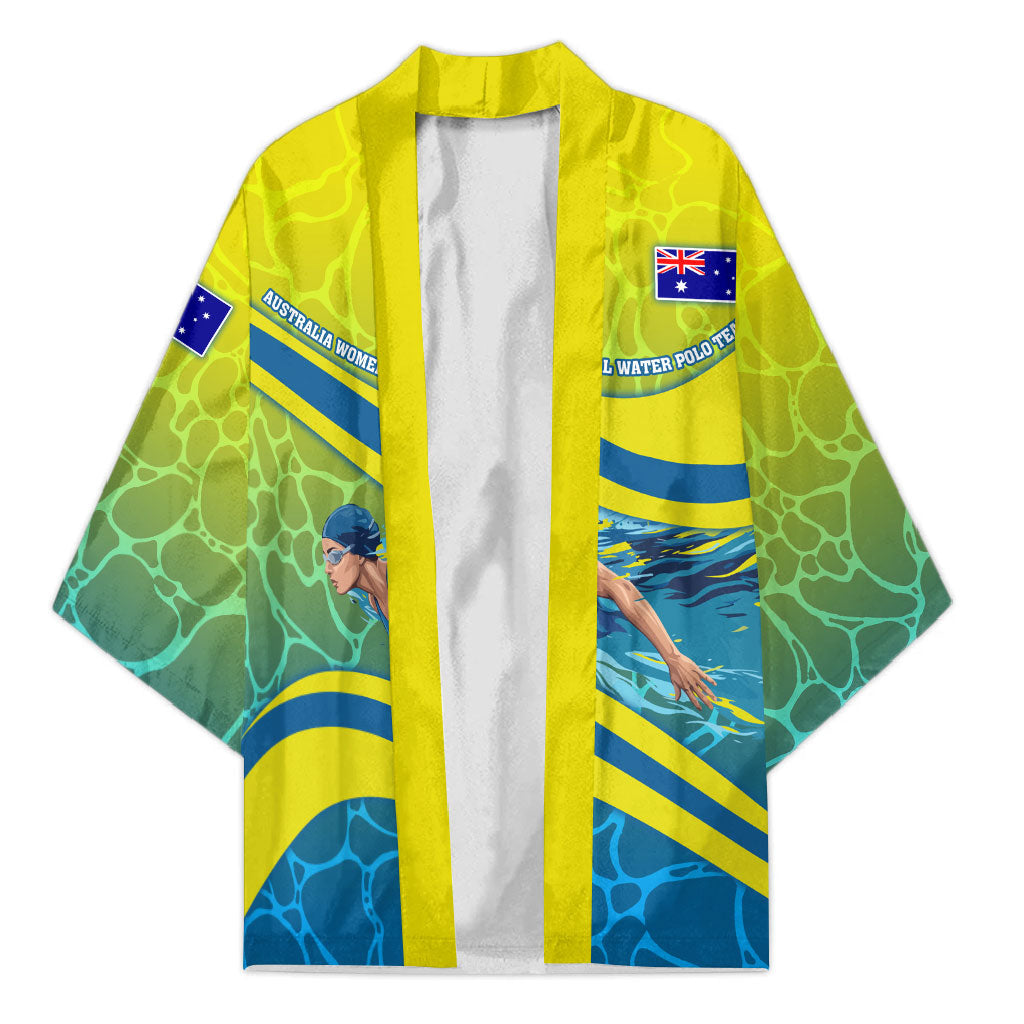 Personalized Australia Water Polo Swimmer Kimono Dynamic Swimmer With Wave Pattern And National Colors
