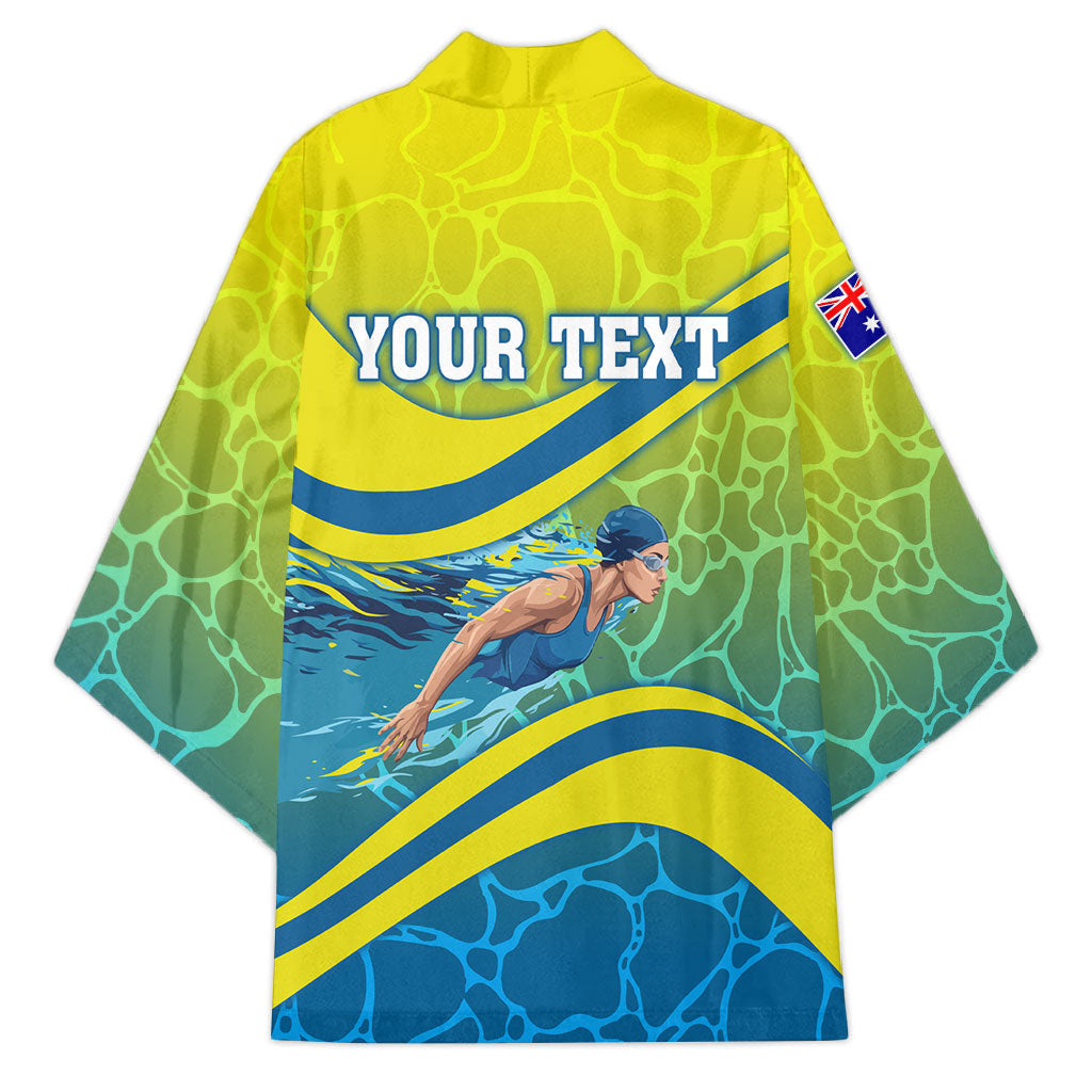 Personalized Australia Water Polo Swimmer Kimono Dynamic Swimmer With Wave Pattern And National Colors