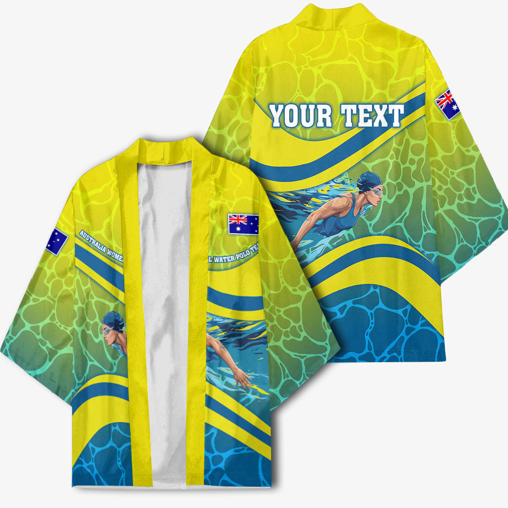 Personalized Australia Water Polo Swimmer Kimono Dynamic Swimmer With Wave Pattern And National Colors