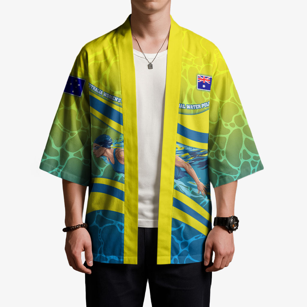 Personalized Australia Water Polo Swimmer Kimono Dynamic Swimmer With Wave Pattern And National Colors