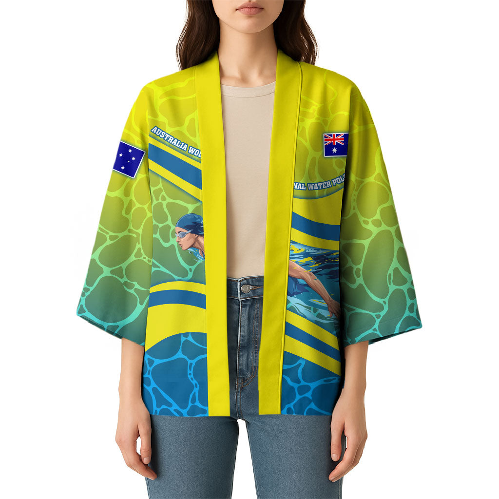 Personalized Australia Water Polo Swimmer Kimono Dynamic Swimmer With Wave Pattern And National Colors