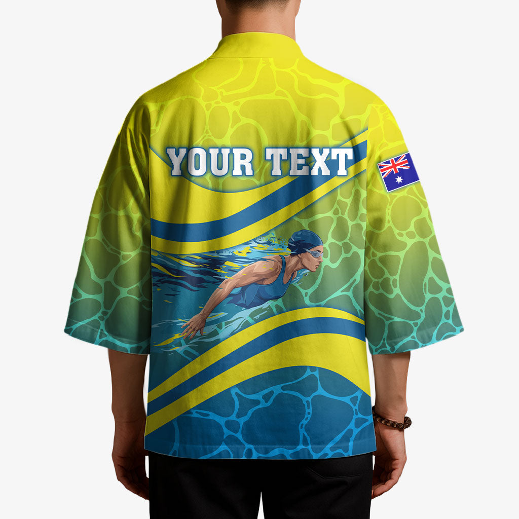 Personalized Australia Water Polo Swimmer Kimono Dynamic Swimmer With Wave Pattern And National Colors
