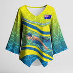 Personalized Australia Water Polo Swimmer Kimono Sleeve Blouse Dynamic Swimmer With Wave Pattern And National Colors