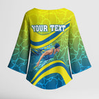 Personalized Australia Water Polo Swimmer Kimono Sleeve Blouse Dynamic Swimmer With Wave Pattern And National Colors