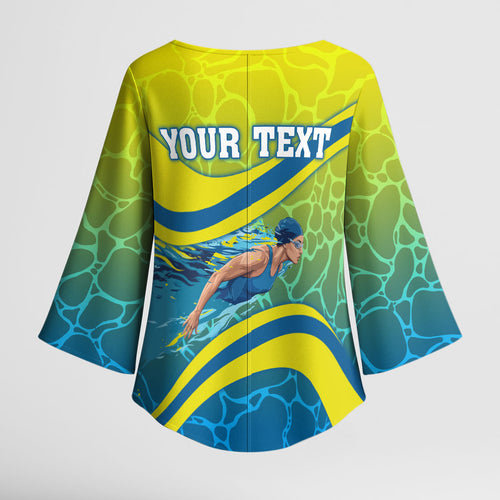 Personalized Australia Water Polo Swimmer Kimono Sleeve Blouse Dynamic Swimmer With Wave Pattern And National Colors