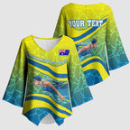 Personalized Australia Water Polo Swimmer Kimono Sleeve Blouse Dynamic Swimmer With Wave Pattern And National Colors