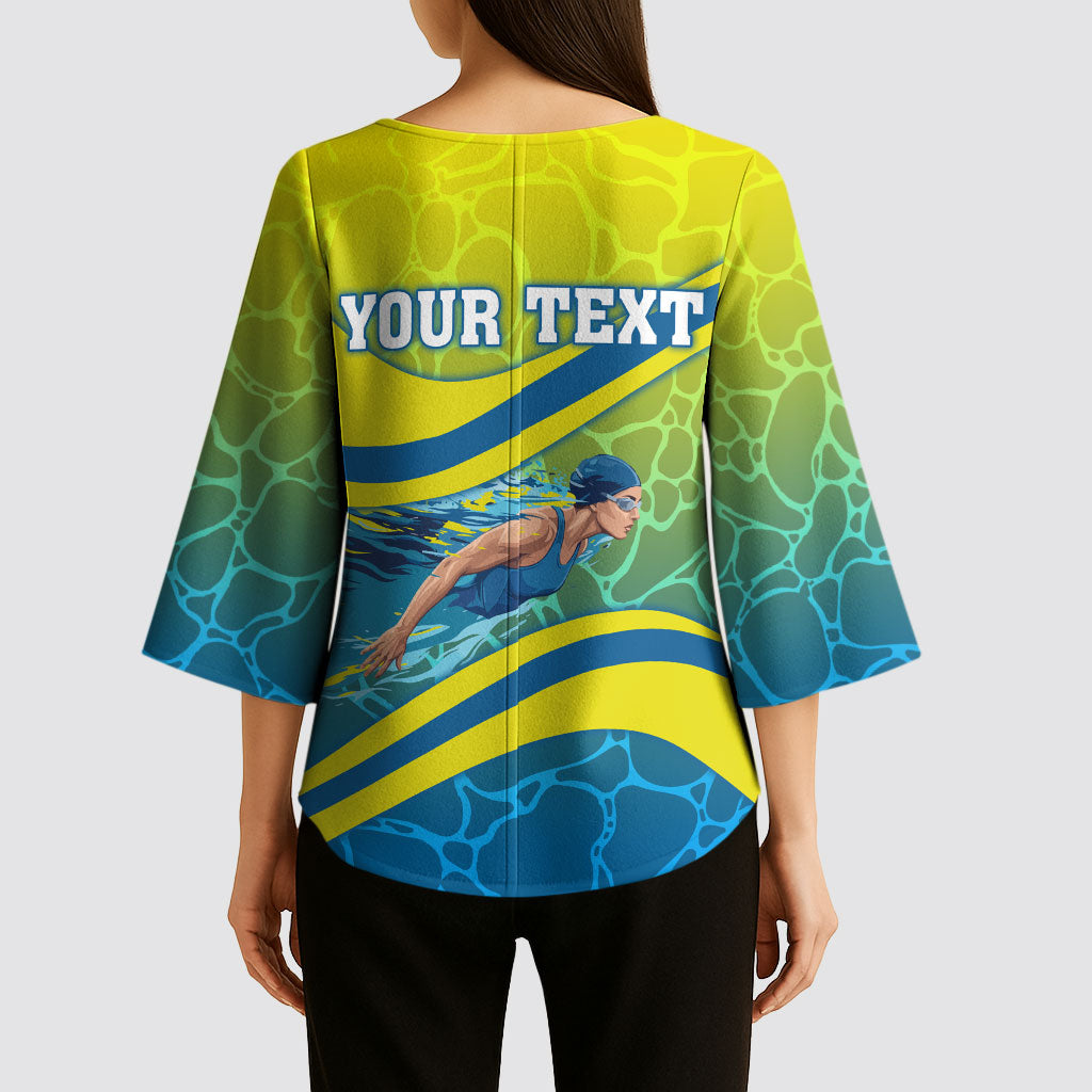 Personalized Australia Water Polo Swimmer Kimono Sleeve Blouse Dynamic Swimmer With Wave Pattern And National Colors