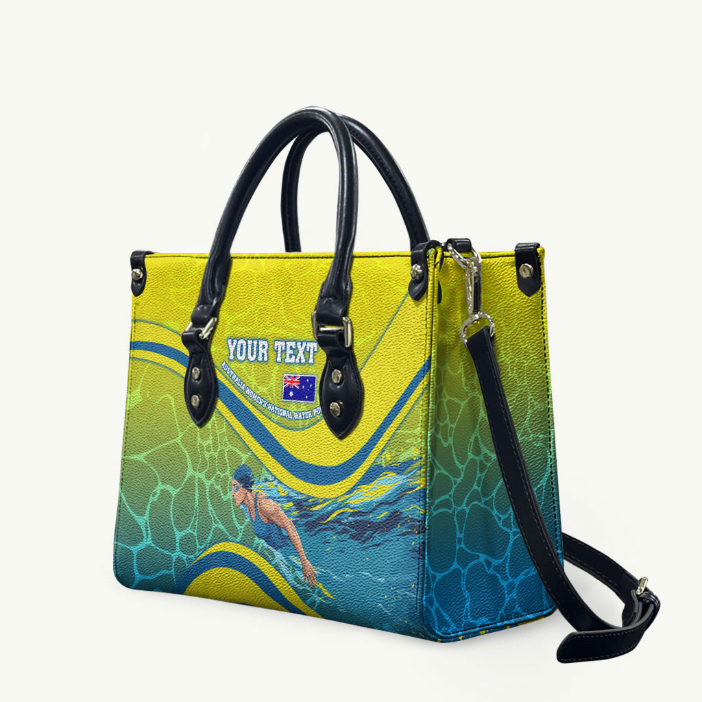 Personalized Australia Water Polo Swimmer Leather Bag Dynamic Swimmer With Wave Pattern And National Colors