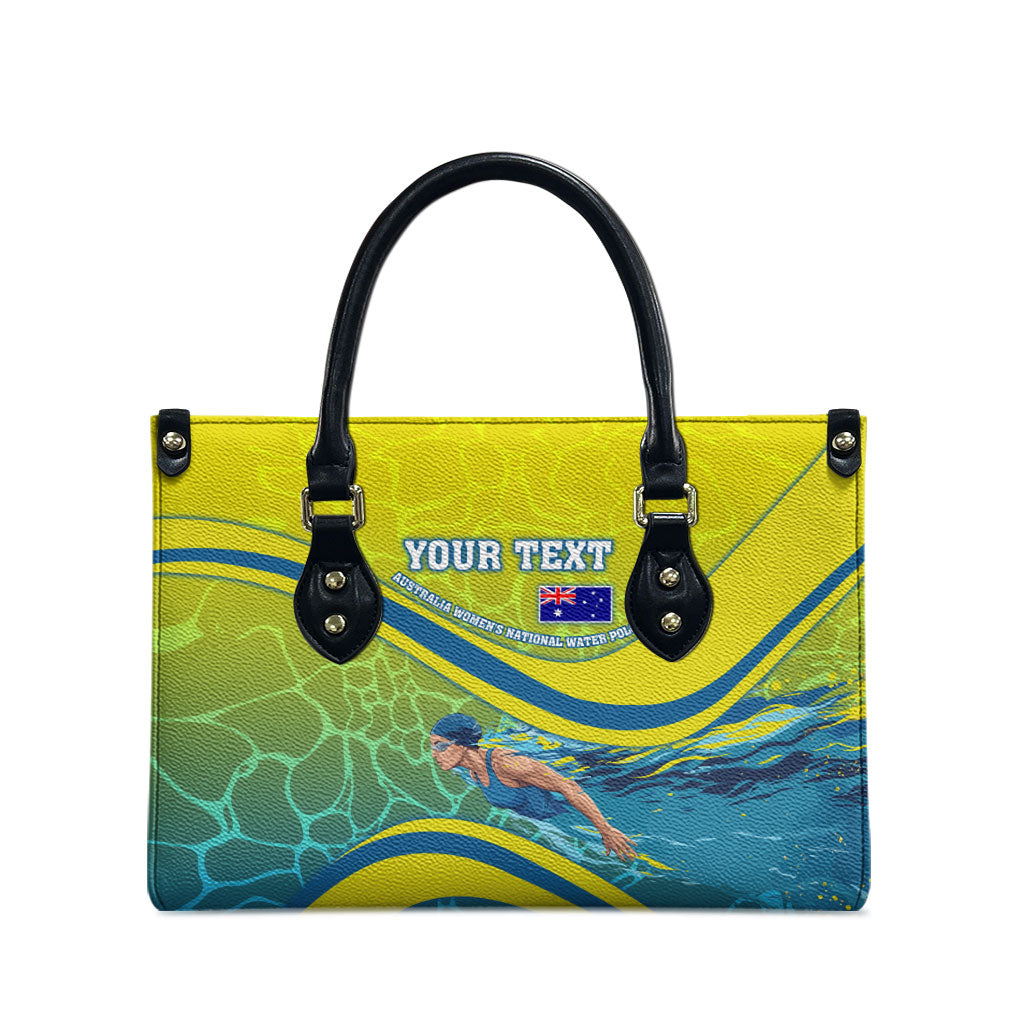 Personalized Australia Water Polo Swimmer Leather Bag Dynamic Swimmer With Wave Pattern And National Colors