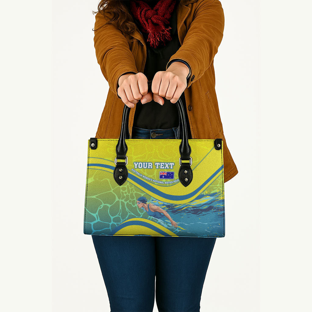 Personalized Australia Water Polo Swimmer Leather Bag Dynamic Swimmer With Wave Pattern And National Colors