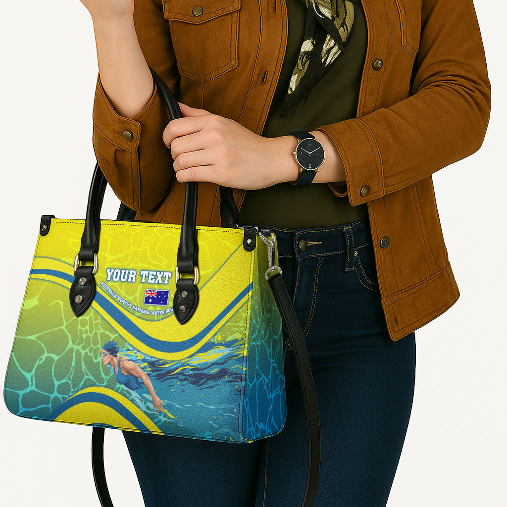 Personalized Australia Water Polo Swimmer Leather Bag Dynamic Swimmer With Wave Pattern And National Colors