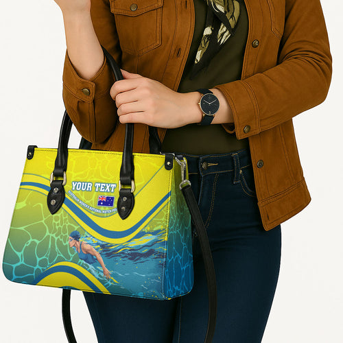 Personalized Australia Water Polo Swimmer Leather Bag Dynamic Swimmer With Wave Pattern And National Colors
