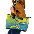 Personalized Australia Water Polo Swimmer Leather Tote Bag Dynamic Swimmer With Wave Pattern And National Colors