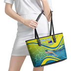 Personalized Australia Water Polo Swimmer Leather Tote Bag Dynamic Swimmer With Wave Pattern And National Colors