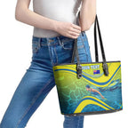 Personalized Australia Water Polo Swimmer Leather Tote Bag Dynamic Swimmer With Wave Pattern And National Colors