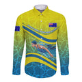 Personalized Australia Water Polo Swimmer Long Sleeve Button Shirt Dynamic Swimmer With Wave Pattern And National Colors