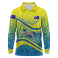 Personalized Australia Water Polo Swimmer Long Sleeve Polo Shirt Dynamic Swimmer With Wave Pattern And National Colors