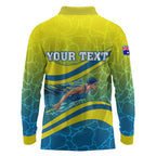 Personalized Australia Water Polo Swimmer Long Sleeve Polo Shirt Dynamic Swimmer With Wave Pattern And National Colors