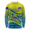 Personalized Australia Water Polo Swimmer Long Sleeve Shirt Dynamic Swimmer With Wave Pattern And National Colors