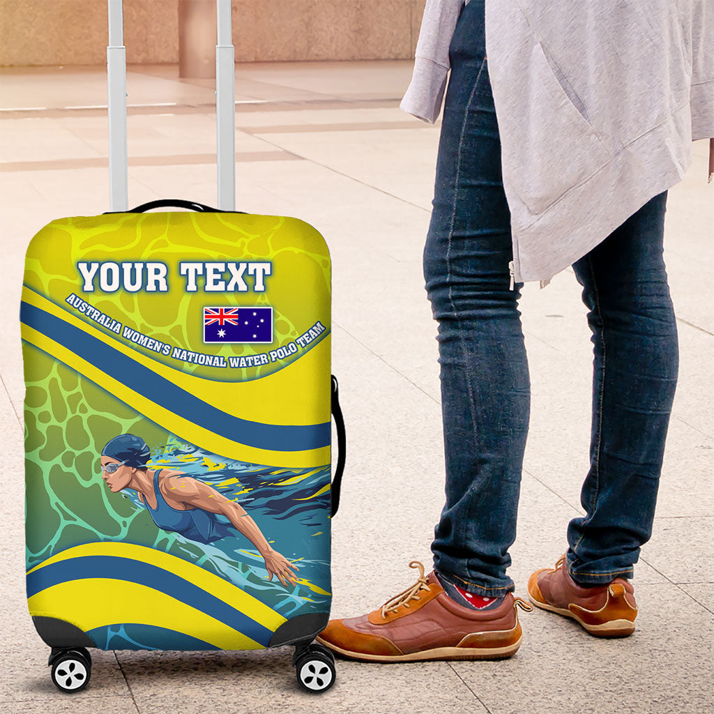 Personalized Australia Water Polo Swimmer Luggage Cover Dynamic Swimmer With Wave Pattern And National Colors