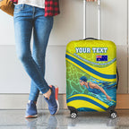 Personalized Australia Water Polo Swimmer Luggage Cover Dynamic Swimmer With Wave Pattern And National Colors