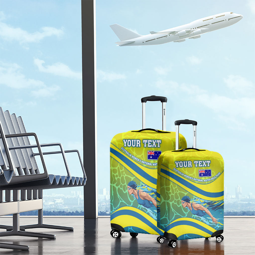 Personalized Australia Water Polo Swimmer Luggage Cover Dynamic Swimmer With Wave Pattern And National Colors