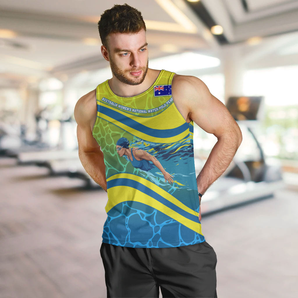 Personalized Australia Water Polo Swimmer Men Tank Top Dynamic Swimmer With Wave Pattern And National Colors