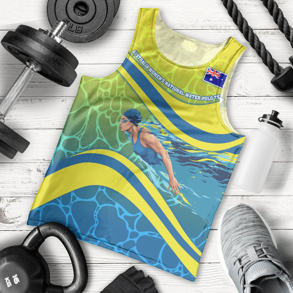 Personalized Australia Water Polo Swimmer Men Tank Top Dynamic Swimmer With Wave Pattern And National Colors