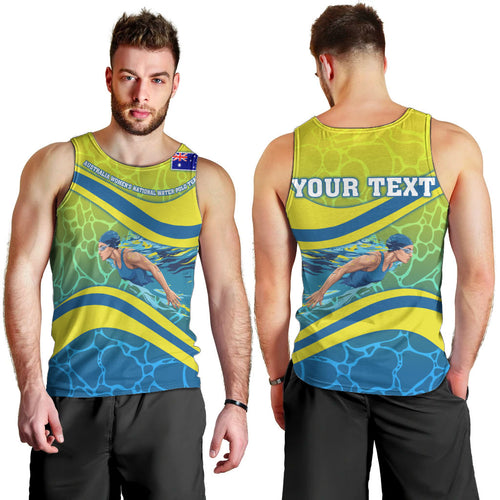 Personalized Australia Water Polo Swimmer Men Tank Top Dynamic Swimmer With Wave Pattern And National Colors