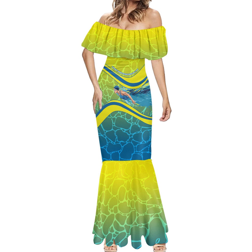 Personalized Australia Water Polo Swimmer Mermaid Dress Dynamic Swimmer With Wave Pattern And National Colors