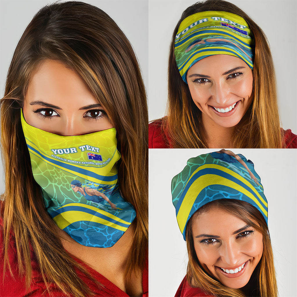 Personalized Australia Water Polo Swimmer Neck Gaiter Dynamic Swimmer With Wave Pattern And National Colors
