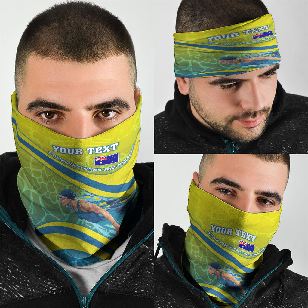 Personalized Australia Water Polo Swimmer Neck Gaiter Dynamic Swimmer With Wave Pattern And National Colors