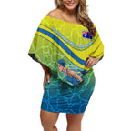 Personalized Australia Water Polo Swimmer Off Shoulder Short Dress Dynamic Swimmer With Wave Pattern And National Colors
