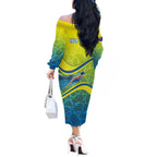 Personalized Australia Water Polo Swimmer Off The Shoulder Long Sleeve Dress Dynamic Swimmer With Wave Pattern And National Colors