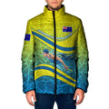 Personalized Australia Water Polo Swimmer Padded Jacket Dynamic Swimmer With Wave Pattern And National Colors