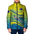 Personalized Australia Water Polo Swimmer Padded Jacket Dynamic Swimmer With Wave Pattern And National Colors